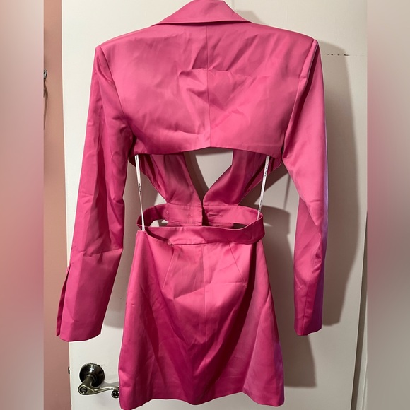 FOR LOVE & LEMONS WOMENS XS XXS BLAZER DRESS PINK BARBIE CROP CUT OUT SKIRT NEW - Picture 5 of 5